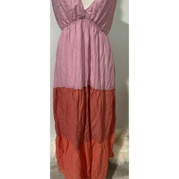 Touché color block tiered maxi dress halter top L - Picture 5 of 8